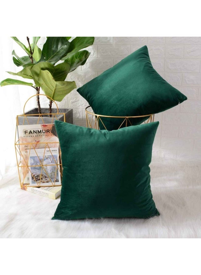 Set of 2,Decorations Velvet Soft Decorative Square Throw Pillow Cover Cushion Covers Pillowcase, Home Decor for Party/Daily 18x18 Inch/45x45 cm, Dark Green - Image 2