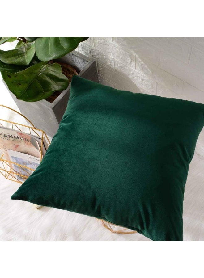 Set of 2,Decorations Velvet Soft Decorative Square Throw Pillow Cover Cushion Covers Pillowcase, Home Decor for Party/Daily 18x18 Inch/45x45 cm, Dark Green - Image 5