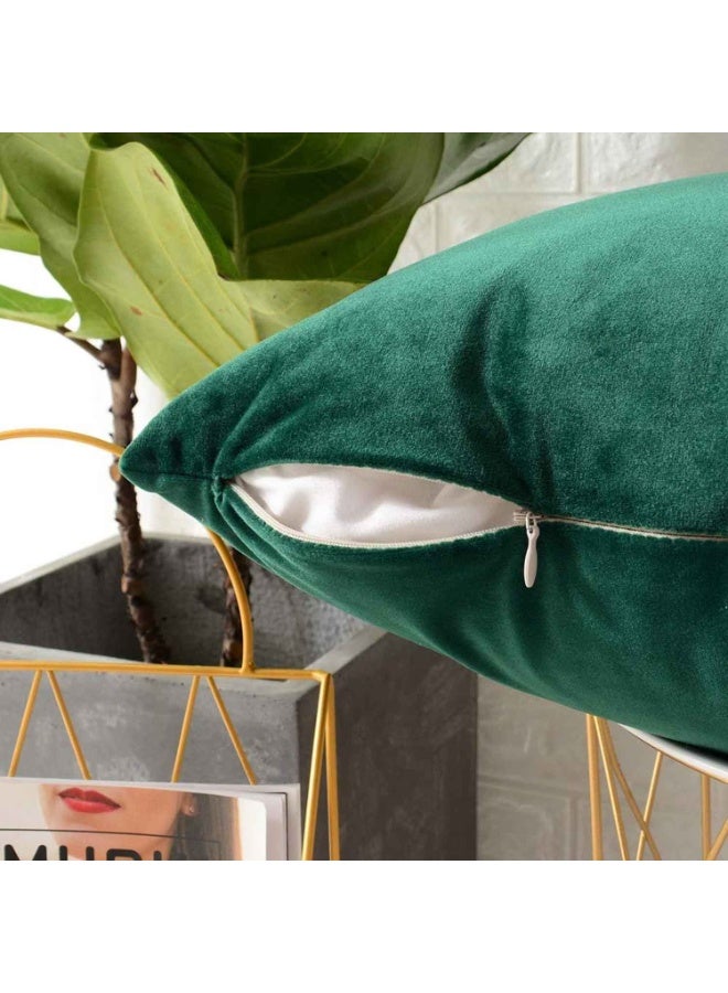 Set of 2,Decorations Velvet Soft Decorative Square Throw Pillow Cover Cushion Covers Pillowcase, Home Decor for Party/Daily 18x18 Inch/45x45 cm, Dark Green - Image 3