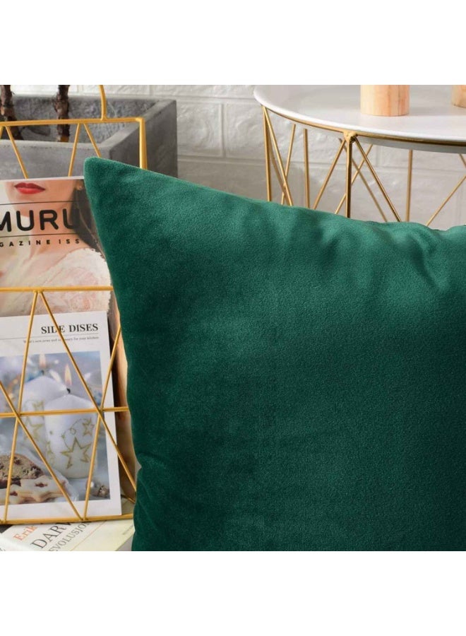 Set of 2,Decorations Velvet Soft Decorative Square Throw Pillow Cover Cushion Covers Pillowcase, Home Decor for Party/Daily 18x18 Inch/45x45 cm, Dark Green - Image 4