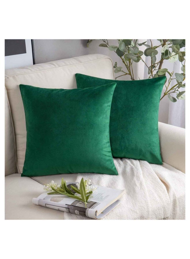 Set of 2,Decorations Velvet Soft Decorative Square Throw Pillow Cover Cushion Covers Pillowcase, Home Decor for Party/Daily 18x18 Inch/45x45 cm, Dark Green - Image 1