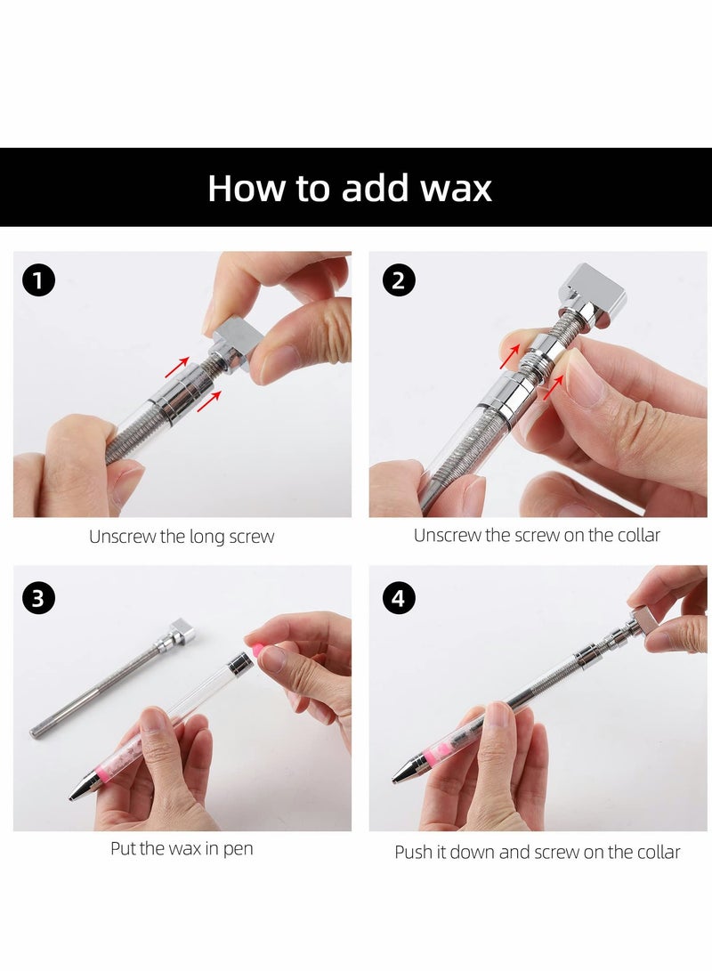 Excefore Wax Pencil for Rhinestones Nail Rhinestone Picker Dotting Pen Applicator Gems Stones DIY Art Tool Clear - Image 5