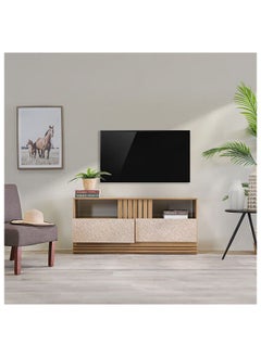 DANUBE HOME DanTV Cabinet For Up To 55 Inches TV Entertainment Wall Unit Furniture Wooden TV Stand For Living Room Bedroom TV Rack L136xW35.2xH62 cm Almond/Rattan  - Image 1