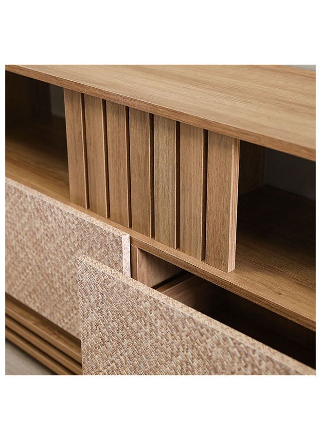 DANUBE HOME - DanTV Cabinet For Up To 55 Inches TV Entertainment Wall Unit Furniture Wooden TV Stand For Living Room Bedroom TV Rack L136xW35.2xH62 cm Almond/Rattan - Image 1