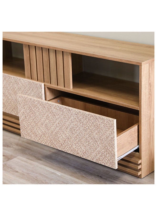 DANUBE HOME - DanTV Cabinet For Up To 55 Inches TV Entertainment Wall Unit Furniture Wooden TV Stand For Living Room Bedroom TV Rack L136xW35.2xH62 cm Almond/Rattan - Image 1