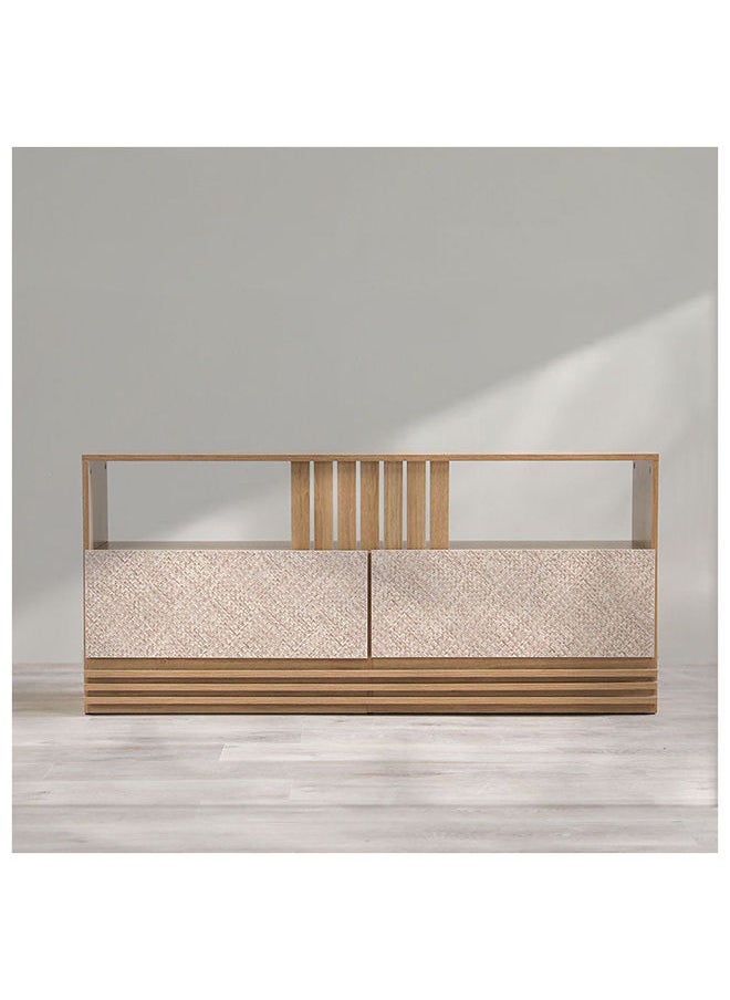 DANUBE HOME - DanTV Cabinet For Up To 55 Inches TV Entertainment Wall Unit Furniture Wooden TV Stand For Living Room Bedroom TV Rack L136xW35.2xH62 cm Almond/Rattan - Image 1