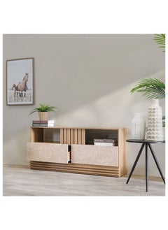 DANUBE HOME DanTV Cabinet For Up To 55 Inches TV Entertainment Wall Unit Furniture Wooden TV Stand For Living Room Bedroom TV Rack L136xW35.2xH62 cm Almond/Rattan  - Image 2