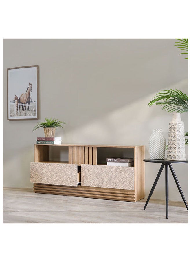 DANUBE HOME - DanTV Cabinet For Up To 55 Inches TV Entertainment Wall Unit Furniture Wooden TV Stand For Living Room Bedroom TV Rack L136xW35.2xH62 cm Almond/Rattan - Image 1