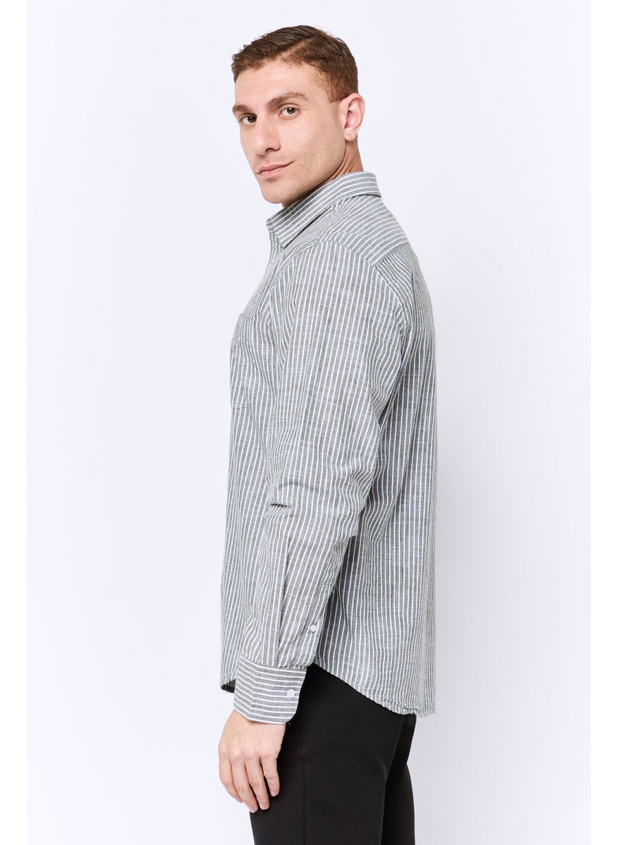 Algspar Men Regular Fit Stripe Long Sleeves Casual Shirt, Multicolor  - Image 4