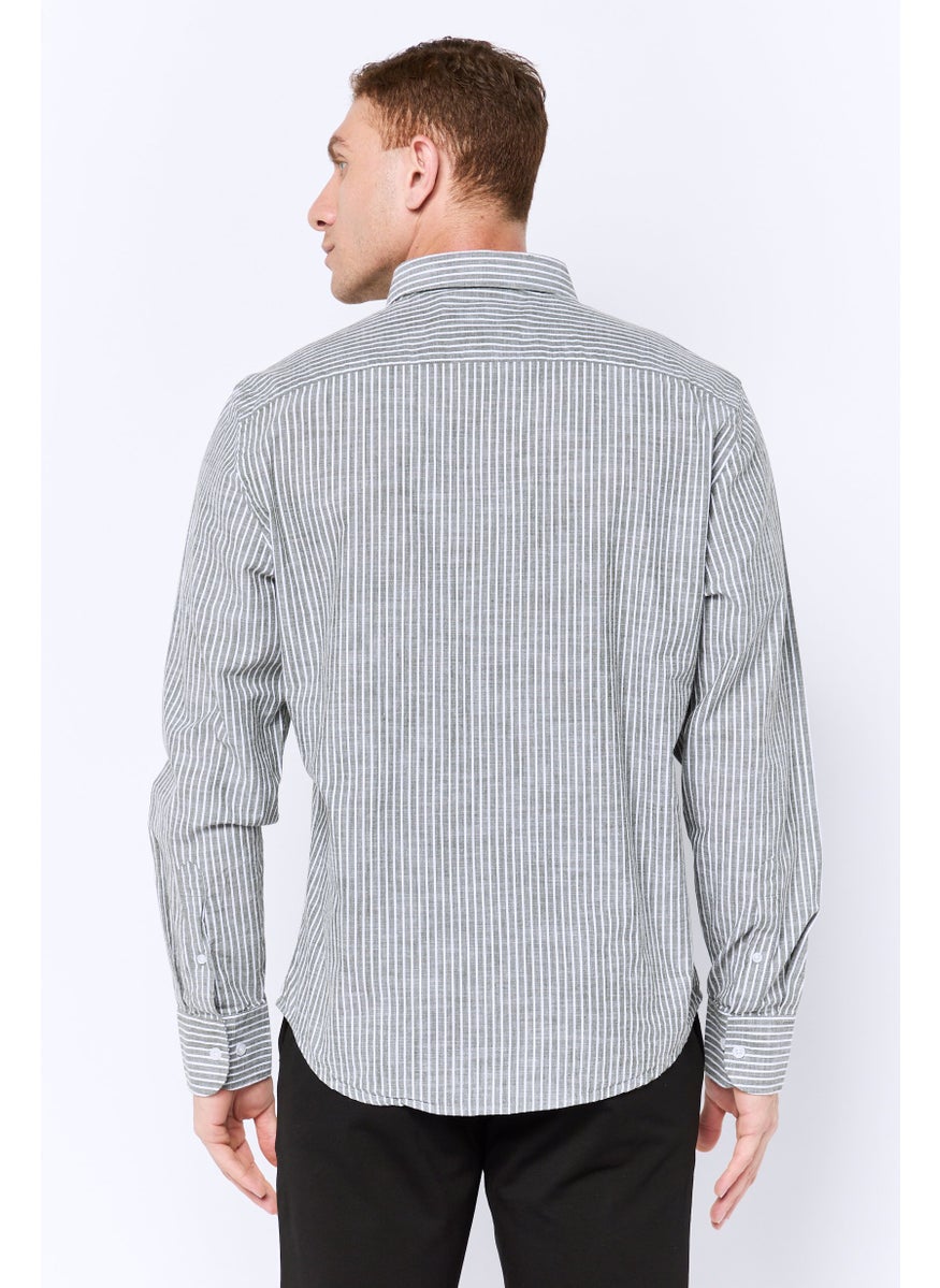 Algspar Men Regular Fit Stripe Long Sleeves Casual Shirt, Multicolor  - Image 2