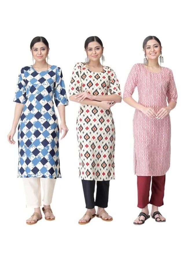 Tee Projekt Crepe Printed Kurta for Women Ethnic Wear Casual Wear Kurta (pack of 3) S - Image 1