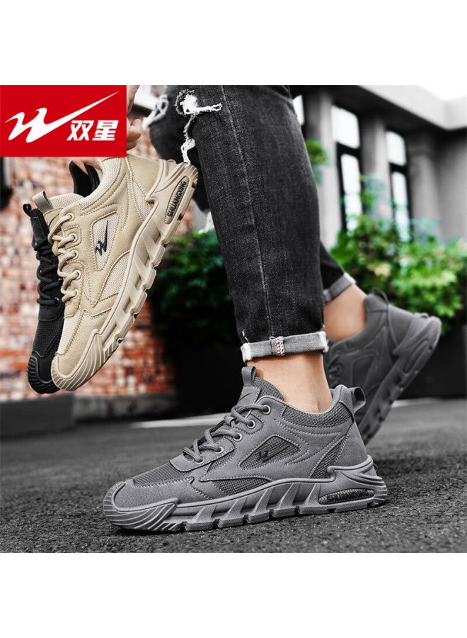 Shuangxing Men's Spring New Casual Sports Shoes Fashionable Anti-slip Wear-resistant Breathable Running Shoes Grey Size 42