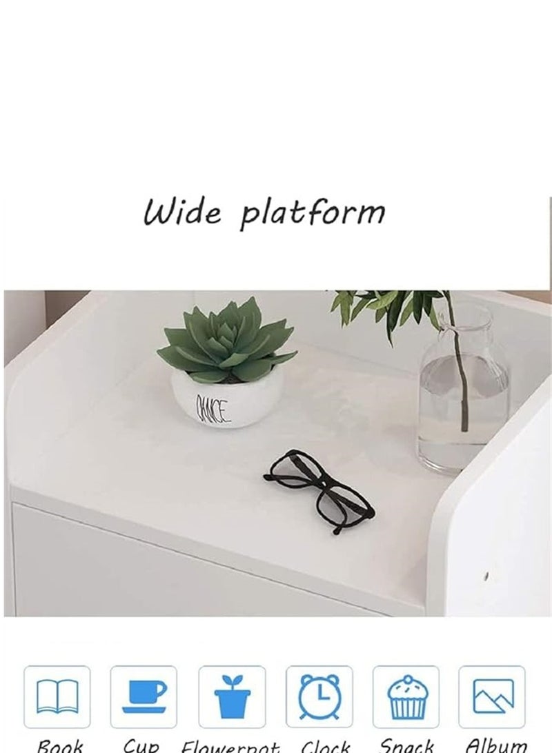 طاولة الخشبية، منزل جنب السرير طاولة تخزين الخزانة مع 2 الدرج، متعددة الوظائف الليلية الوقوف الجدول الجانبي تصميم الأثاث الحديث لغرفة النوم غرفة المعيشة مكتب (CT055 الأبيض) - Image 5