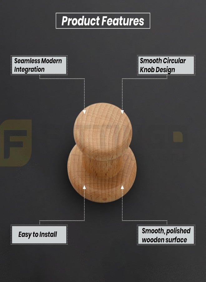 FITTINGO 4 Piece Steam Beech Wood Drawer Knob 1.5 Inch| Premium Wooden Cabinet Door Handle | Round Furniture Knobs for Drawers, Wardrobes & Cupboards | Natural Finish Pull Handle for Home & Kitchen - Image 4