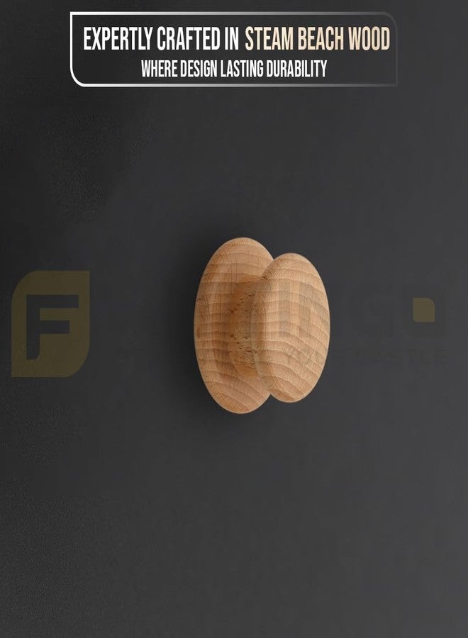 FITTINGO 4 Piece Steam Beech Wood Drawer Knob 1.5 Inch| Premium Wooden Cabinet Door Handle | Round Furniture Knobs for Drawers, Wardrobes & Cupboards | Natural Finish Pull Handle for Home & Kitchen - Image 5