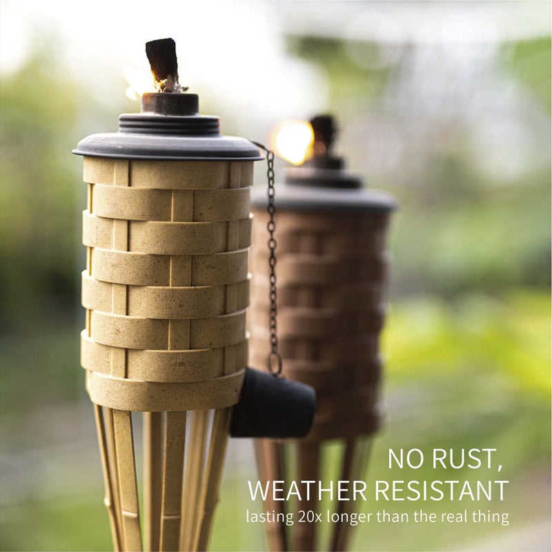 ONETHATCH Faux Bamboo Outdoor Torches (Sundried Color, 4pack); Large Island Citronella Torch for Garden Lighting, Luau Party, and Tropical Decor; Easy Refill Wide-Mouth Canister, Stands 60” Tall - Image 3