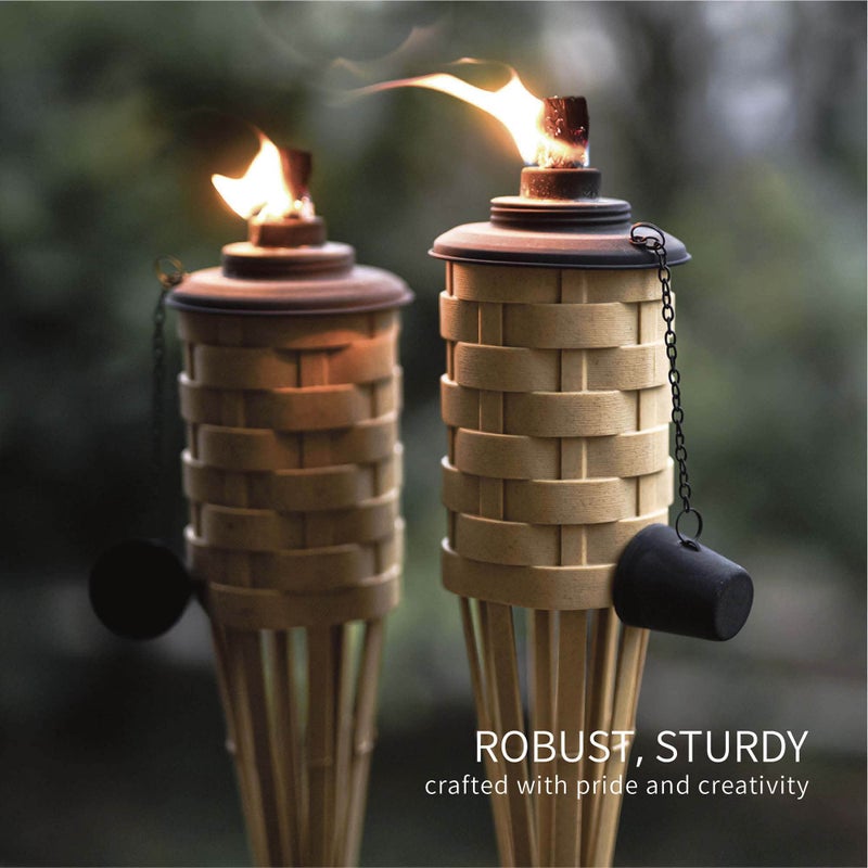 ONETHATCH Faux Bamboo Outdoor Torches (Sundried Color, 4pack); Large Island Citronella Torch for Garden Lighting, Luau Party, and Tropical Decor; Easy Refill Wide-Mouth Canister, Stands 60” Tall - Image 2