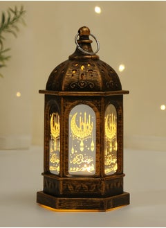 ماركة غير محددة فانوس رمضان، ديكور رمضان كبير، فانوس شمعة ذهبي برونزي عتيق 7*7*13.5، مصباح رمضان معلق مناسب للمنزل، الطاولة، الزفاف، الحفلات، ذهبي برونزي  - Image 3