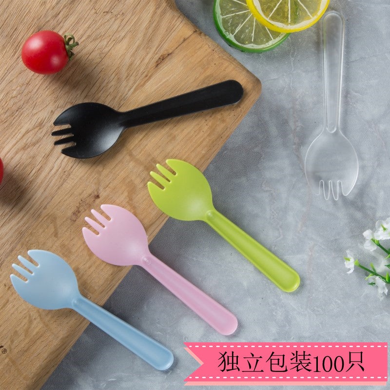 general 100 Pcs Disposable Plastic Spoons Forks Colorful Cake Dessert Cutlery Individually Packaged - Image 2