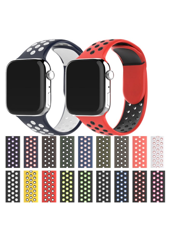 Generic - Suitable For Apple Two-color Silicone Nike Strap Nike Hole Apple Iwatch Breathable Sports Watch Strap-Color:8 Black + Purple-Specifications:38/40/41mm-L - Image 1