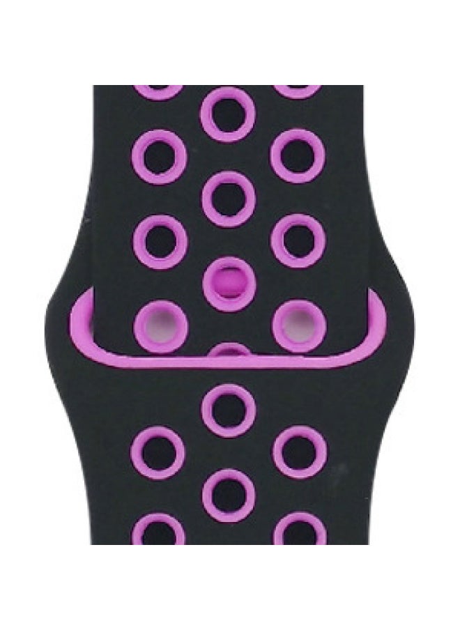 Generic - Suitable For Apple Two-color Silicone Nike Strap Nike Hole Apple Iwatch Breathable Sports Watch Strap-Color:8 Black + Purple-Specifications:38/40/41mm-L - Image 1