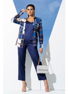 for you in&out 6-Piece Chain Pattern Navy Blue Pajama Set S27395  - Image 3