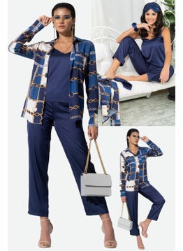 for you in&out 6-Piece Chain Pattern Navy Blue Pajama Set S27395  - Image 1