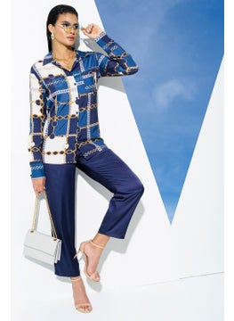 for you in&out 6-Piece Chain Pattern Navy Blue Pajama Set S27395  - Image 4