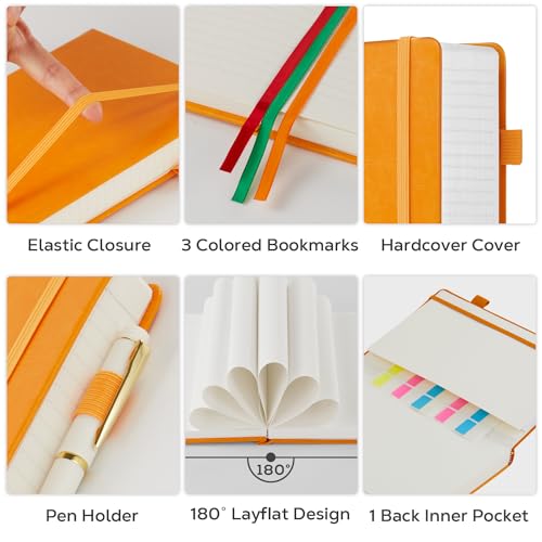FOCUS DAY Leather Lined Notebook Journal, 320 Pages Hardcover Notebook Journals for Writing Note Taking Women & Men, B5 (7.1'' X 10'') College Ruled Daily Notebook Journal, Orange - Image 2