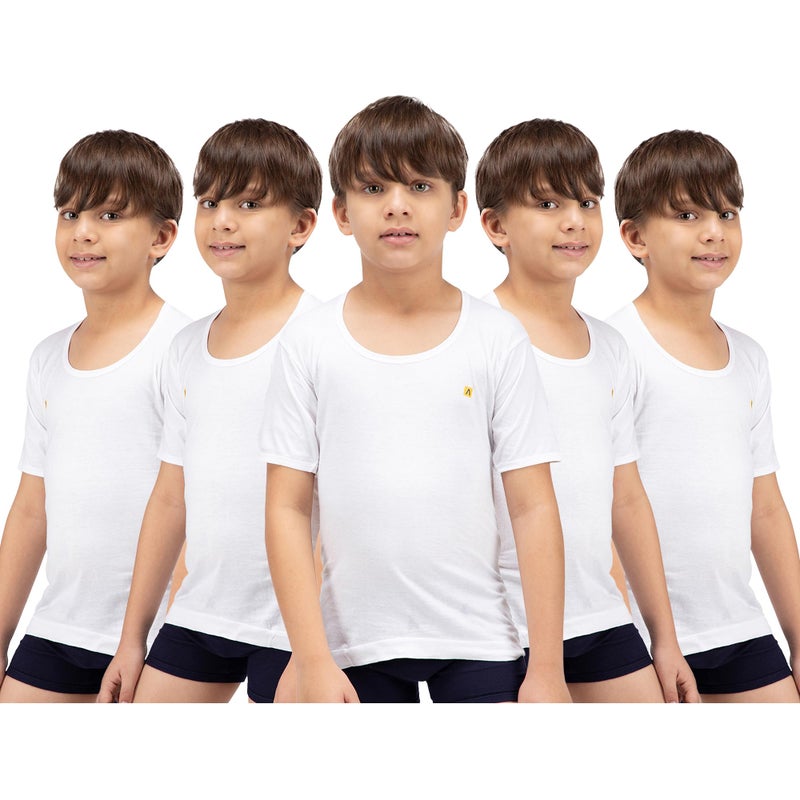 Amul Comfy Boy's Cotton White Plain Vest Half Sleeve Innerwear Pack of 5 - Image 4