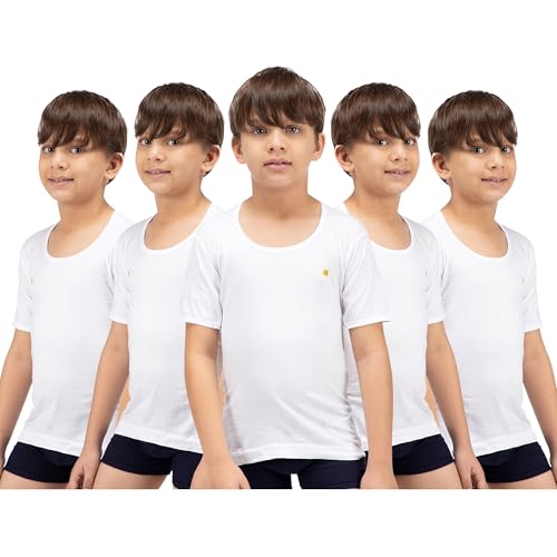 Amul Comfy Boy's Cotton White Plain Vest Half Sleeve Innerwear Pack of 5 - Image 1