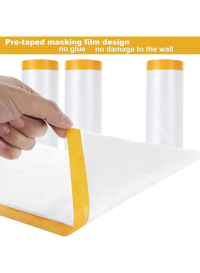 erorex 4 Pcs Tape And Drape 5 Ft X 65 Ft Pre Taped Masking Film Plastic Painting Drop Film Painters Plastic Sheeting Roll Masking Paper With Tape For Automotive Painting Paint - Image 2