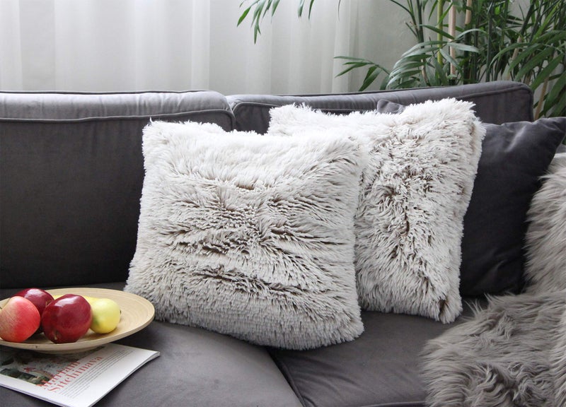 Uhomy 2 Packs Fluffy Accent Pillows Cover 18"x18", Soft Brown Ombre Artificial Fur Throw Pillow Case, Modern Luxury Decorative Square Cushion Cover for farmhouse home decor for Sofa/Bed/Chair, 45x45cm - Image 3