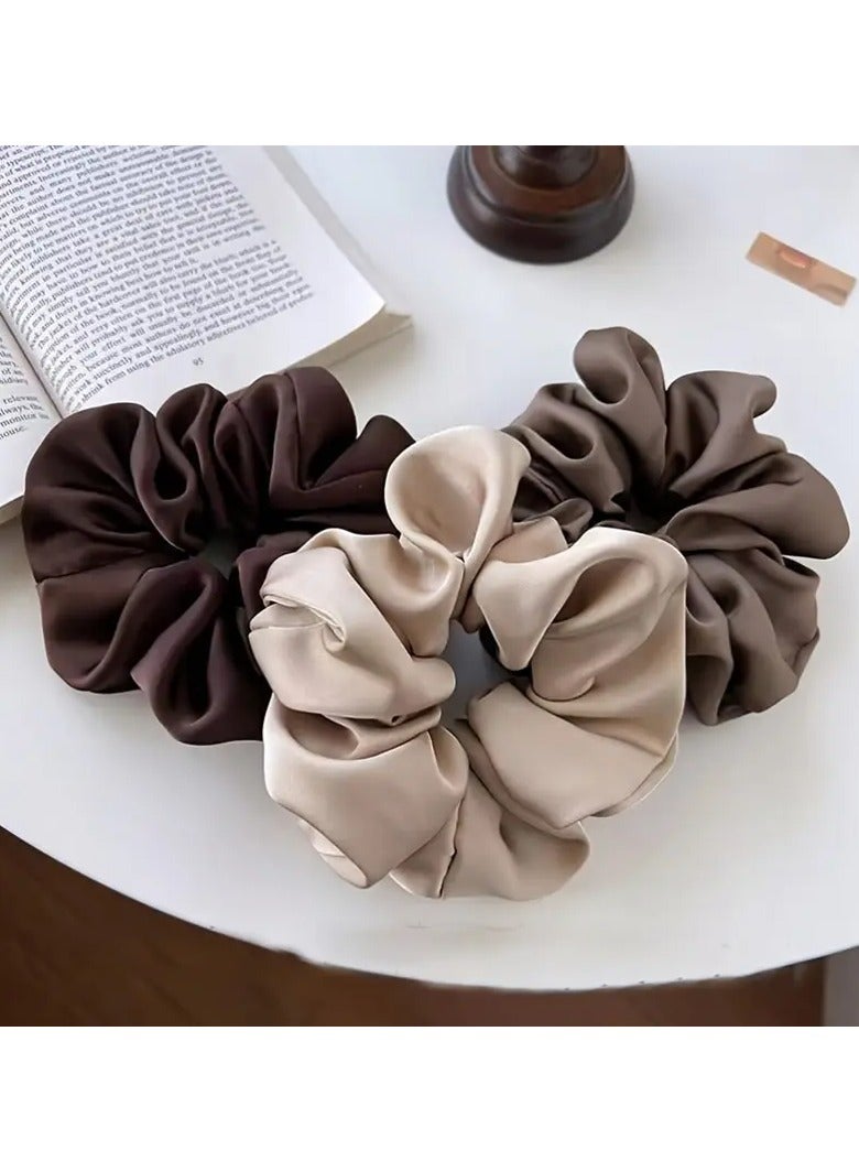 Ucanbe 3pcs Vintage Satin Hair Rope, Simple Fashion Large Intestine Hair Band, Minimalist Solid Color Hair Ring for Daily Commuting Outdoor Leisure Use - Image 1