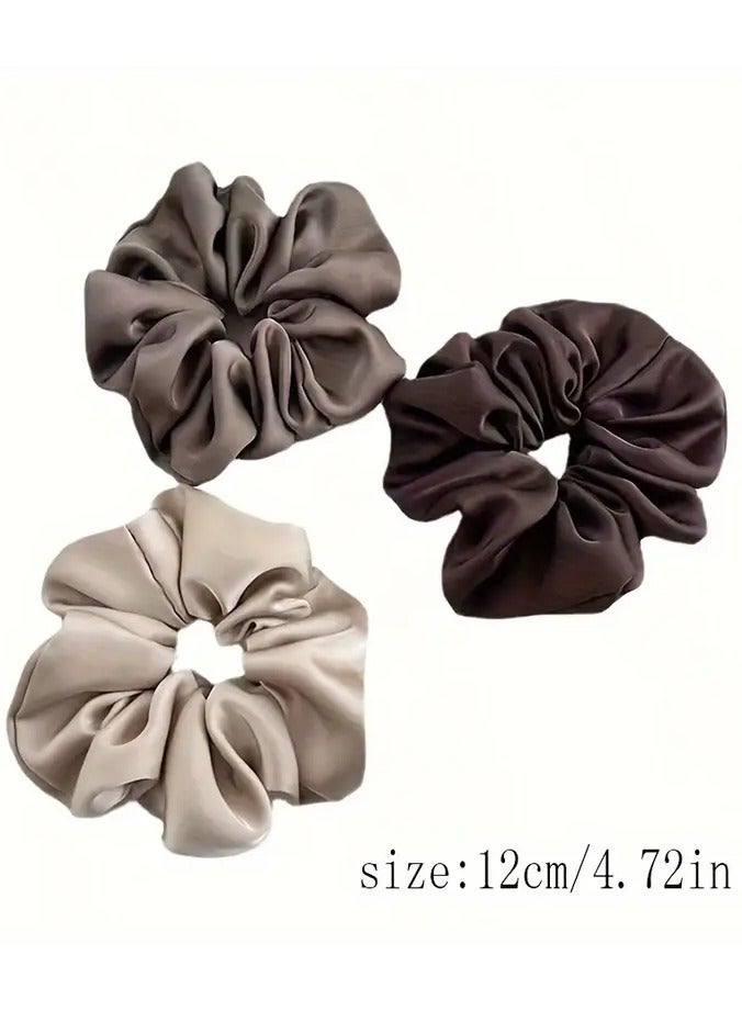 Ucanbe 3pcs Vintage Satin Hair Rope, Simple Fashion Large Intestine Hair Band, Minimalist Solid Color Hair Ring for Daily Commuting Outdoor Leisure Use - Image 2