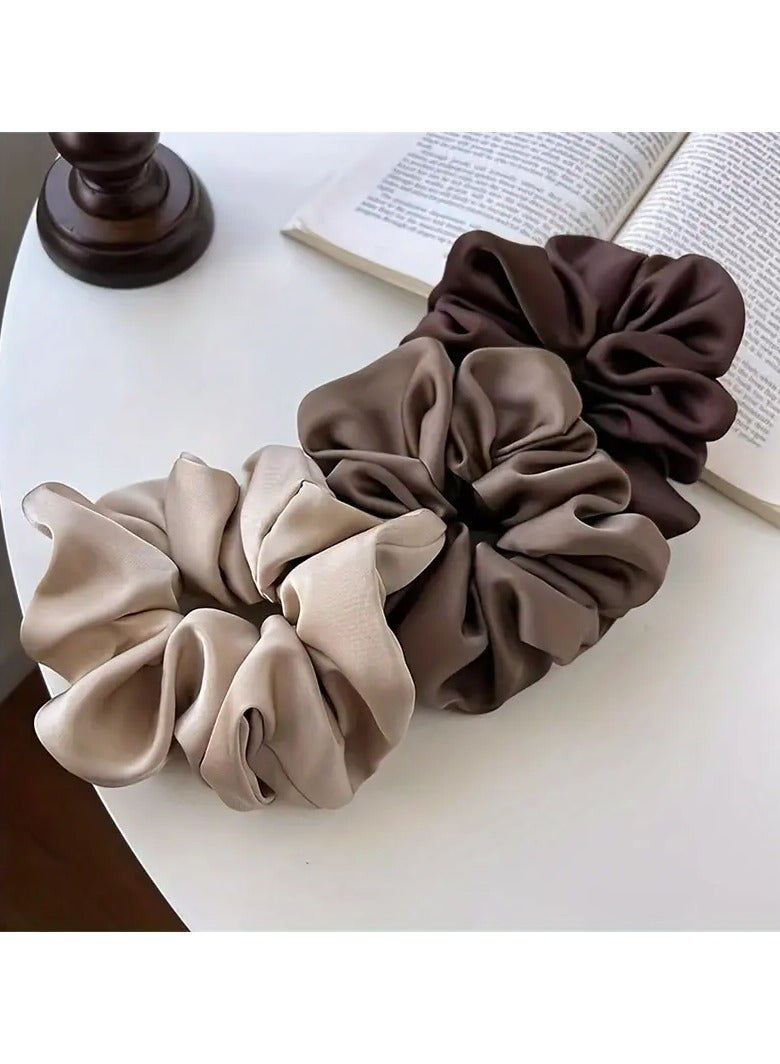 Ucanbe 3pcs Vintage Satin Hair Rope, Simple Fashion Large Intestine Hair Band, Minimalist Solid Color Hair Ring for Daily Commuting Outdoor Leisure Use - Image 5