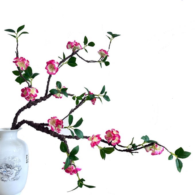 ARTIFICIAL FLOWERS 2PCS FAKE CHERRY BLOSSOM BRANCHES 31 INCH LONG STEM SILK FLOWERS FOR DIY VASE HOME HOTEL OFFICE WEDDING PARTY GARDEN DECOR ROSE RED