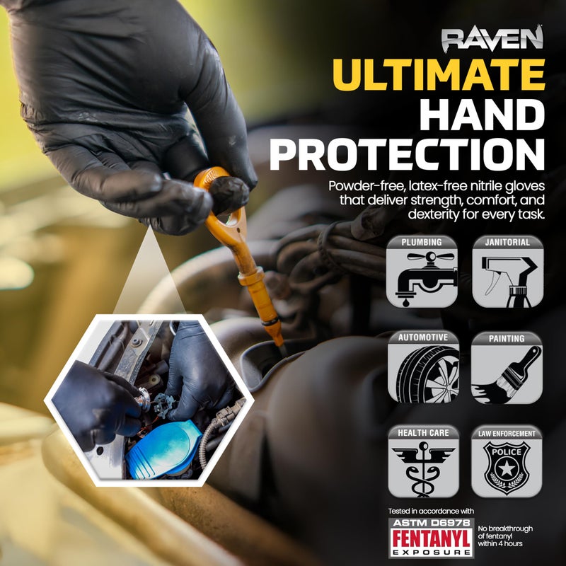 SAS Safety 66518 Raven Powder-Free Disposable Black Nitrile 7-Mil Gloves, Large, 100 Gloves by Weight - Image 3