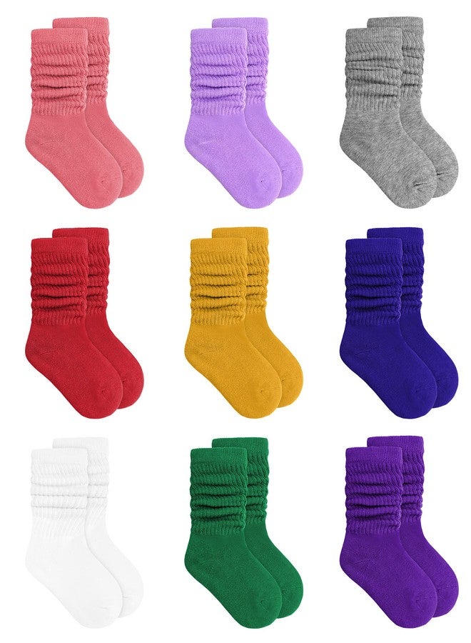 Auranso Girl Knee High Cotton Socks 9 Pairs Girls Long Crew Socks Color D 6-8 Years - Image 1