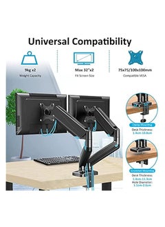 erorex Dual Monitor Arm,Monitor Desk Mount Stand With Fully Adjustable Gas Spring for 15-32 inch Flat/Curved Computer Screens,75x75/100x100mm VESA Mount,C Clamp/Grommet Base for 2 Computer Screen  - Image 2