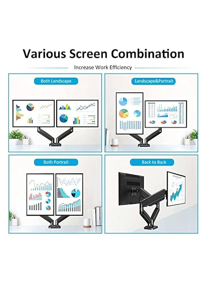 erorex - Dual Monitor Arm,Monitor Desk Mount Stand With Fully Adjustable Gas Spring for 15-32 inch Flat/Curved Computer Screens,75x75/100x100mm VESA Mount,C Clamp/Grommet Base for 2 Computer Screen - Image 1