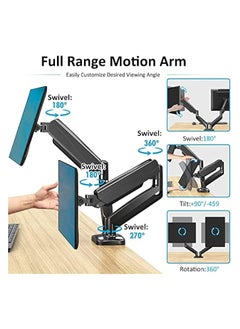 erorex Dual Monitor Arm,Monitor Desk Mount Stand With Fully Adjustable Gas Spring for 15-32 inch Flat/Curved Computer Screens,75x75/100x100mm VESA Mount,C Clamp/Grommet Base for 2 Computer Screen  - Image 4