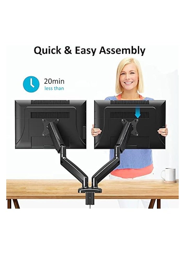 erorex - Dual Monitor Arm,Monitor Desk Mount Stand With Fully Adjustable Gas Spring for 15-32 inch Flat/Curved Computer Screens,75x75/100x100mm VESA Mount,C Clamp/Grommet Base for 2 Computer Screen - Image 1