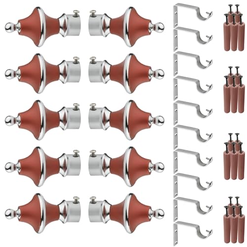 GRIVAN Stainless Steel & ABS Curtain Bracket Parda Holder with Support 1 Inch Rod Pocket Finials Designer Door and Window Rod Support Fittings, Curtain Rod Holder (Pair of 5, Maroon ) - Image 1