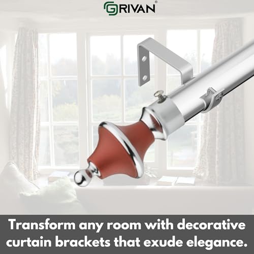 GRIVAN Stainless Steel & ABS Curtain Bracket Parda Holder with Support 1 Inch Rod Pocket Finials Designer Door and Window Rod Support Fittings, Curtain Rod Holder (Pair of 5, Maroon ) - Image 4