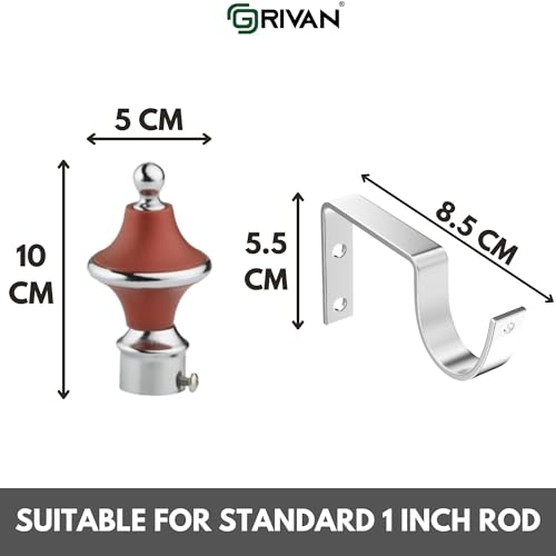 GRIVAN Stainless Steel & ABS Curtain Bracket Parda Holder with Support 1 Inch Rod Pocket Finials Designer Door and Window Rod Support Fittings, Curtain Rod Holder (Pair of 5, Maroon ) - Image 5