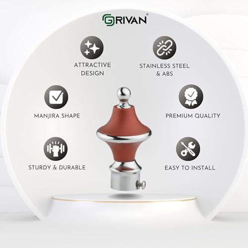 GRIVAN Stainless Steel & ABS Curtain Bracket Parda Holder with Support 1 Inch Rod Pocket Finials Designer Door and Window Rod Support Fittings, Curtain Rod Holder (Pair of 5, Maroon ) - Image 2