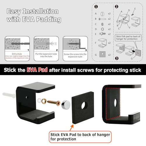 Cosmos 1 Pair Hockey Stick Wall Mount Rack - Horizontal Display Holder & Storage Organizer Hanger for Ice Hockey Stick, Space-Saving Display Bracket with Anti-Scratch Pad (Solid Black) - Image 4