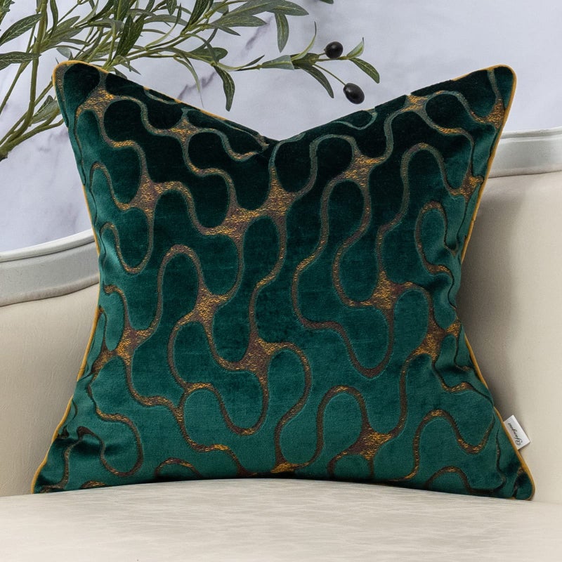 Yangest Green Square Throw Pillow Cover Wavy Velvet Cushion Cover Modern Zippered Pillowcase for Sofa Couch Bedroom Living Room Chair 20 x 20 Inch