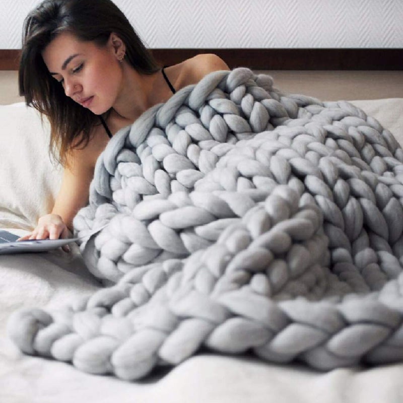 Mrisata Mrisata Hand Knit Chunky Blanket for Adults Sustainable Breathable Hand Made Throw Blanket for Sleep 80  100cm B 